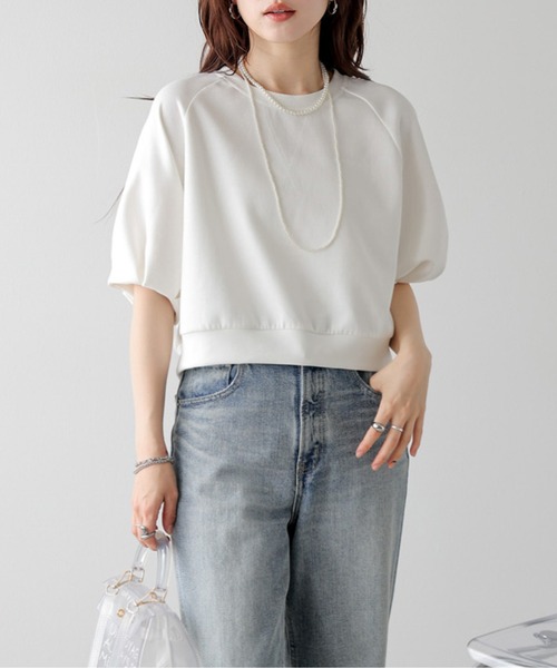 SUGAR BISKET(シュガービスケット)の「タックパフスリーブトップス(Tシャツ/カットソー・レディース・グレー/ブラック/ライトグレー/ホワイト・フリー)」の5枚目の写真