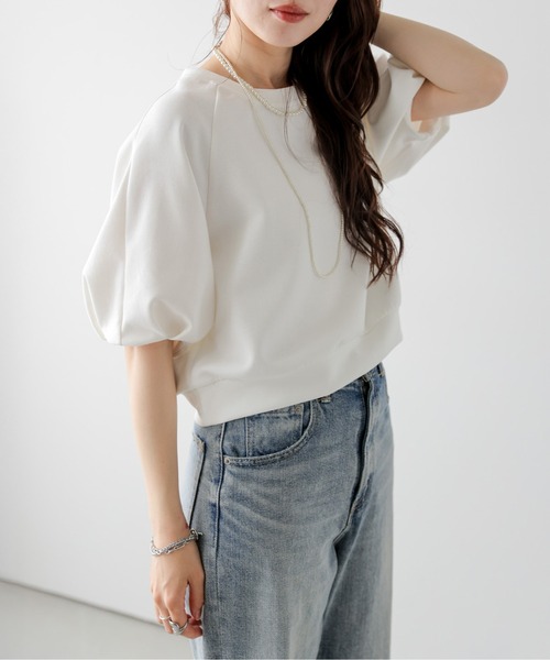 SUGAR BISKET(シュガービスケット)の「タックパフスリーブトップス(Tシャツ/カットソー・レディース・グレー/ブラック/ライトグレー/ホワイト・フリー)」の9枚目の写真
