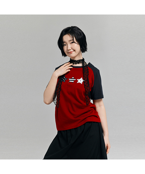 AWESOME STUDIO(オーサムスタジオ)の「Y2Kスターモチーフ配色半袖Tシャツワイン(Tシャツ/カットソー・レディース・ワイン・FREE)」の1枚目の写真