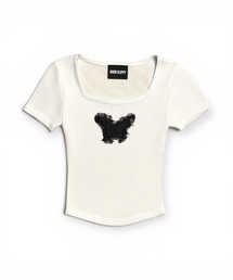 Frayed Butterfly Square Neck T-shirt (White)