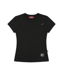 Crop Eyelet Cut-out T-shirts Black