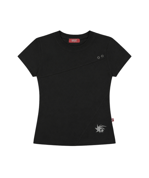 S'EST(エスイーエスティー)の「Crop Eyelet Cut-out T-shirts Black(Tシャツ/カットソー・レディース・ブラック・SMALL)」の1枚目の写真