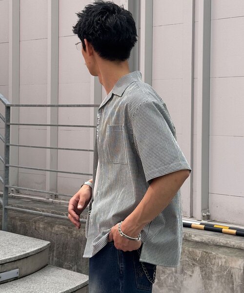 CIAOPANIC（チャオパニック）の「ハンドステッチギンガムチェックシャツ（シャツ/ブラウス・メンズ・ブラック/サックスブルー・MEDIUM/LARGE）」の5枚目の写真