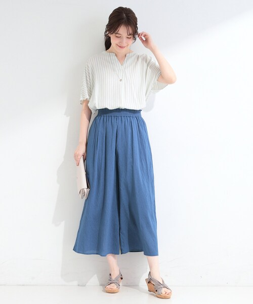 SHOO・LA・RUE(シューラルー)の「【裏地ひんやり/洗濯機可/S-LL】上品なエアリー感 さらさらガウチョパンツ(その他パンツ・レディース・ブラック/ブルー/ダークブラウン/ライトオレンジ系・01/04/03/02)」の19枚目の写真