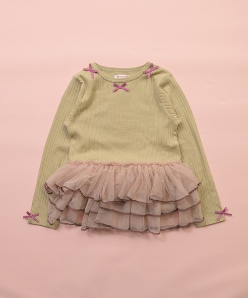 MARKEY'S(マーキーズ)の「チュールフリル長袖トップス(Tシャツ/カットソー・キッズ・ベージュ/ピンク/ミント・90/100/110/120/80/130)」の7枚目の写真