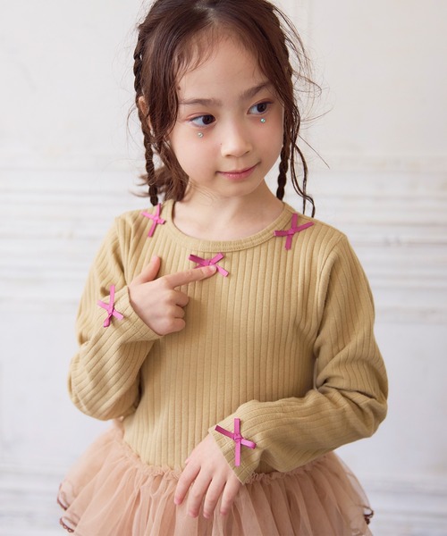 MARKEY'S(マーキーズ)の「チュールフリル長袖トップス(Tシャツ/カットソー・キッズ・ベージュ/ピンク/ミント・90/100/110/120/80/130)」の4枚目の写真