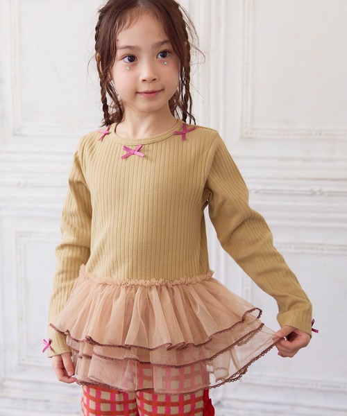 MARKEY'S(マーキーズ)の「チュールフリル長袖トップス(Tシャツ/カットソー・キッズ・ベージュ/ピンク/ミント・90/100/110/120/80/130)」の5枚目の写真