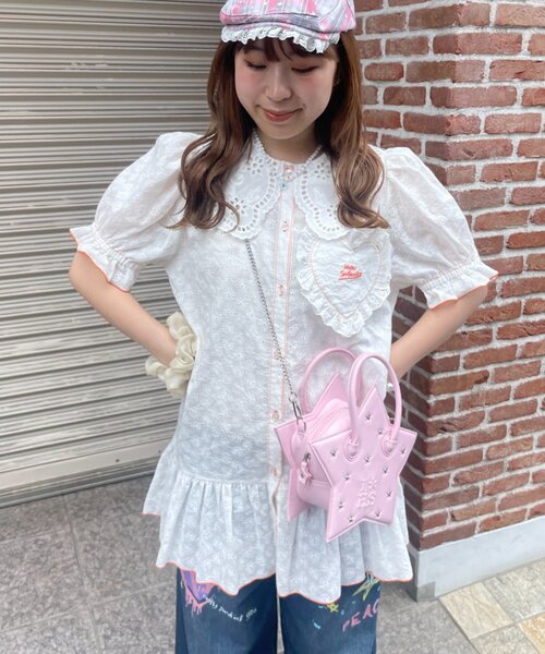 HELLO.SANFRANCISCO(ハローサンフランシスコ)の「【HELLO.SANFRANCISCO】フリルレースチュニック半袖ブラウス(シャツ/ブラウス・レディース・ホワイト/イエロー/ピンク・ONE SIZE)」の4枚目の写真