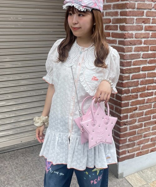 HELLO.SANFRANCISCO(ハローサンフランシスコ)の「【HELLO.SANFRANCISCO】フリルレースチュニック半袖ブラウス(シャツ/ブラウス・レディース・ホワイト/イエロー/ピンク・ONE SIZE)」の5枚目の写真
