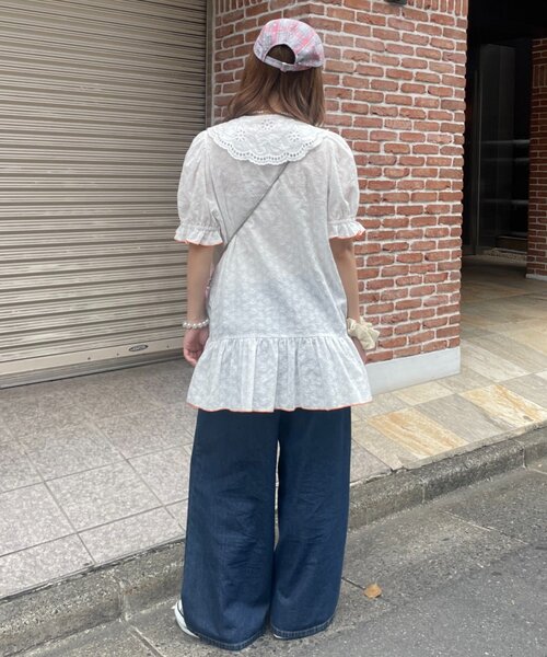 HELLO.SANFRANCISCO(ハローサンフランシスコ)の「【HELLO.SANFRANCISCO】フリルレースチュニック半袖ブラウス(シャツ/ブラウス・レディース・ホワイト/イエロー/ピンク・ONE SIZE)」の9枚目の写真