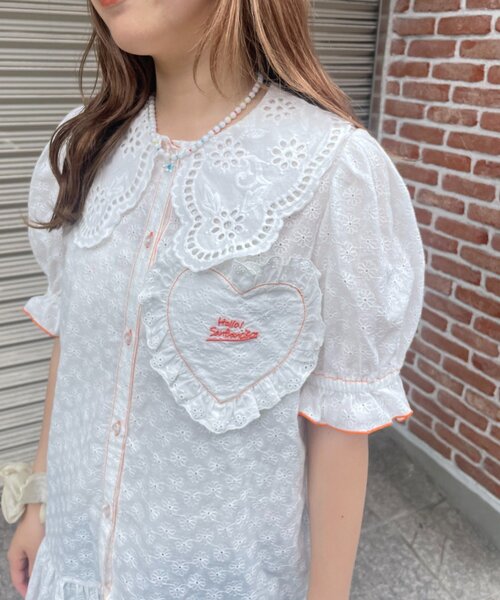 HELLO.SANFRANCISCO(ハローサンフランシスコ)の「【HELLO.SANFRANCISCO】フリルレースチュニック半袖ブラウス(シャツ/ブラウス・レディース・ホワイト/イエロー/ピンク・ONE SIZE)」の10枚目の写真