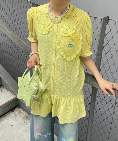 HELLO.SANFRANCISCO(ハローサンフランシスコ)の「【HELLO.SANFRANCISCO】フリルレースチュニック半袖ブラウス(シャツ/ブラウス・レディース・ホワイト/イエロー/ピンク・ONE SIZE)」の12枚目の写真