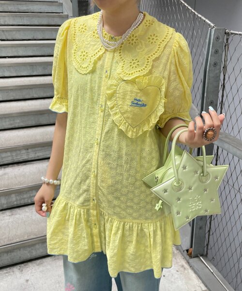 HELLO.SANFRANCISCO(ハローサンフランシスコ)の「【HELLO.SANFRANCISCO】フリルレースチュニック半袖ブラウス(シャツ/ブラウス・レディース・ホワイト/イエロー/ピンク・ONE SIZE)」の13枚目の写真