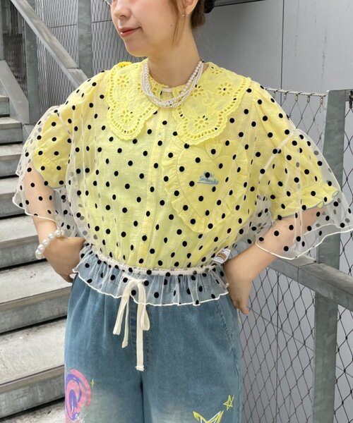 HELLO.SANFRANCISCO(ハローサンフランシスコ)の「【HELLO.SANFRANCISCO】フリルレースチュニック半袖ブラウス(シャツ/ブラウス・レディース・ホワイト/イエロー/ピンク・ONE SIZE)」の16枚目の写真