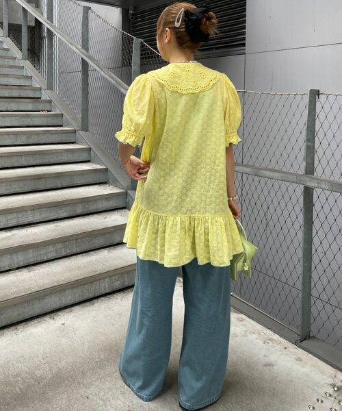 HELLO.SANFRANCISCO(ハローサンフランシスコ)の「【HELLO.SANFRANCISCO】フリルレースチュニック半袖ブラウス(シャツ/ブラウス・レディース・ホワイト/イエロー/ピンク・ONE SIZE)」の18枚目の写真