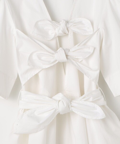 GANNI(ガニー)の「GANNI/ガニー Washed Stretch Cotton Tie Strap / W0306 / パフスリーブ 深Vネック ロングワンピース / リボン(ワンピース・レディース・オフホワイト・36)」の6枚目の写真