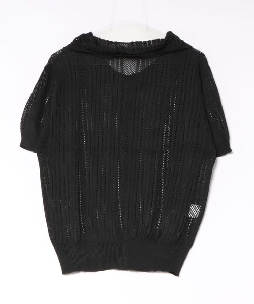 Ritzy(リッツィー)の「透かし編みポロ襟半袖ニットシャツ(Tシャツ/カットソー・レディース・ベージュ/ブラック・L/M)」の8枚目の写真