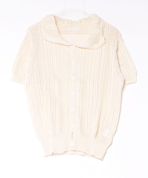 Ritzy(リッツィー)の「透かし編みポロ襟半袖ニットシャツ(Tシャツ/カットソー・レディース・ベージュ/ブラック・L/M)」の9枚目の写真