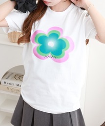 &soiree 【シルエット選べる2サイズ】ニュアンスフラワーTシャツ 半袖