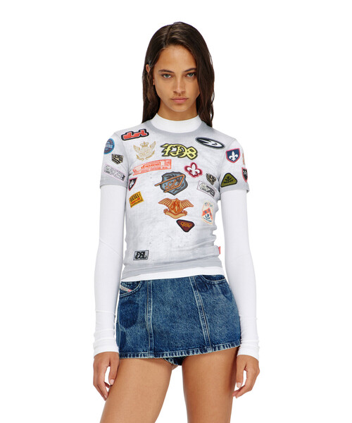 DIESEL(ディーゼル)の「ウィメンズ 半袖トップ T-ELE-LONG-AA2(Tシャツ/カットソー・レディース・ホワイト系その他・SMALL/MEDIUM/X-SMALL/X-LARGE/LARGE)」の1枚目の写真