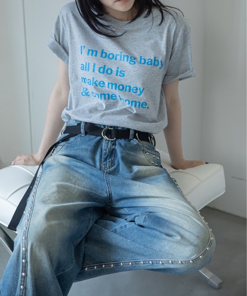 VACANCY(ヴァカンシー)の「配色メッセージBIG Tシャツ(Tシャツ/カットソー・レディース・ブラック/ホワイト/グレー・FREE)」の21枚目の写真