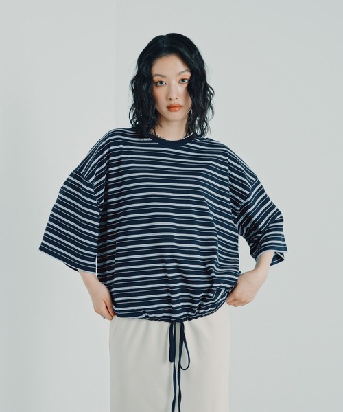 LEPSIM(レプシィム)の「ドロストボーダー6分袖プルオーバー 840077(Tシャツ/カットソー・レディース・オフホワイト/ブラウン/ネイビー・FREE)」の1枚目の写真