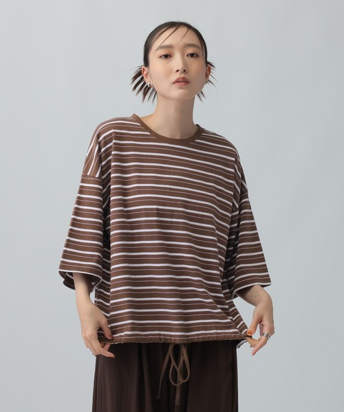 LEPSIM(レプシィム)の「ドロストボーダー6分袖プルオーバー 840077(Tシャツ/カットソー・レディース・オフホワイト/ブラウン/ネイビー・FREE)」の3枚目の写真