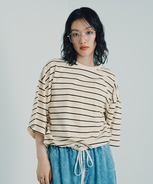LEPSIM(レプシィム)の「ドロストボーダー6分袖プルオーバー 840077(Tシャツ/カットソー・レディース・オフホワイト/ブラウン/ネイビー・FREE)」の22枚目の写真