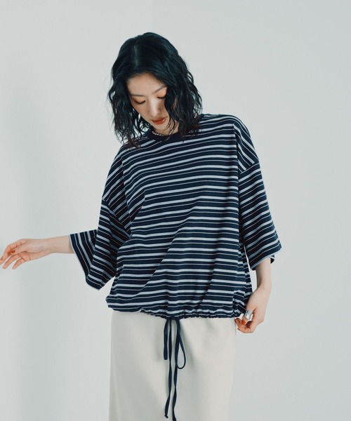 LEPSIM(レプシィム)の「ドロストボーダー6分袖プルオーバー 840077(Tシャツ/カットソー・レディース・オフホワイト/ブラウン/ネイビー・FREE)」の15枚目の写真