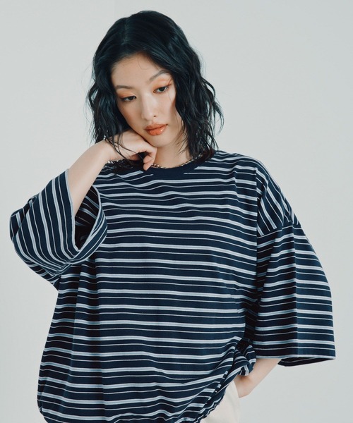 LEPSIM(レプシィム)の「ドロストボーダー6分袖プルオーバー 840077(Tシャツ/カットソー・レディース・オフホワイト/ブラウン/ネイビー・FREE)」の16枚目の写真