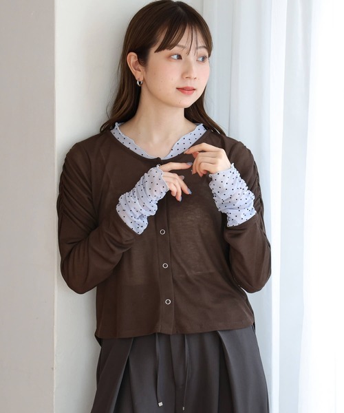tiptop(ティップトップ)の「シアードット配色レイヤードカーディガン(カーディガン/ボレロ・レディース・オフホワイト/ブラウン/ブラック・FREE)」の3枚目の写真