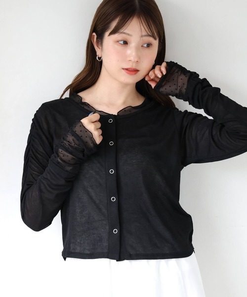 tiptop(ティップトップ)の「シアードット配色レイヤードカーディガン(カーディガン/ボレロ・レディース・オフホワイト/ブラウン/ブラック・FREE)」の1枚目の写真
