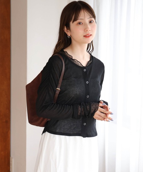 tiptop(ティップトップ)の「シアードット配色レイヤードカーディガン(カーディガン/ボレロ・レディース・オフホワイト/ブラウン/ブラック・FREE)」の5枚目の写真