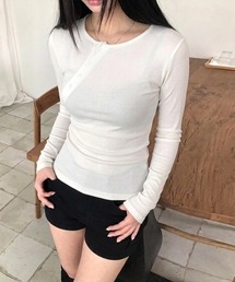 【秋冬新作】斜めボタン美シルエット長袖Tシャツ