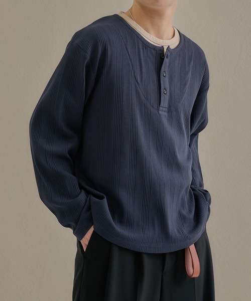 テクスチャードレイヤードヘンリーネックTee（Tシャツ/カットソー