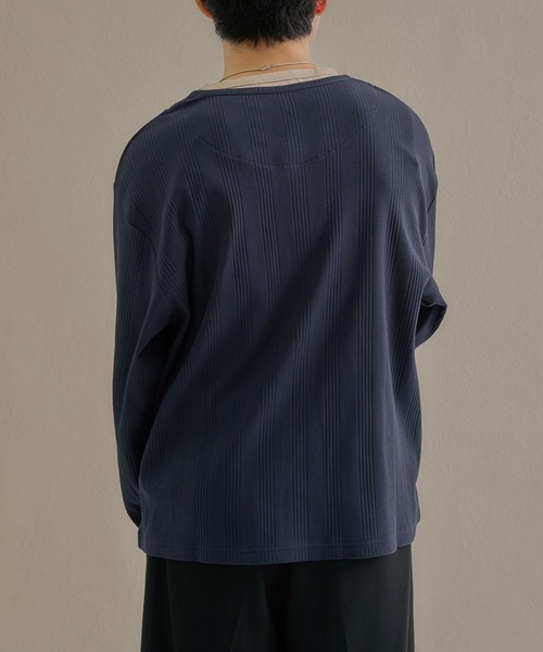 epnok（エプノック）の「テクスチャードレイヤードヘンリーネックTee（Tシャツ/カットソー・メンズ・ネイビー/グレー/ブラック・SMALL/LARGE/MEDIUM）」の21枚目の写真