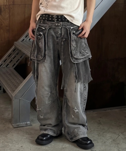 ARULE(アルール)の「A'GEM/9 × .kom 『ARULE/アルール』MESH DESIGN DENIM PANTS/メッシュデザインデニムパンツ(デニムパンツ・メンズ・グレー・L)」の1枚目の写真