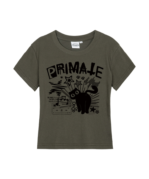 PRIMATE(プライメイト)の「NEKO SONG レディース スリムフィット 半袖Tシャツ 5 COLORS(Tシャツ/カットソー・レディース・カーキ/ブラック/チャコール/ホワイト/クリーム・LARGE/MEDIUM/SMALL)」の5枚目の写真