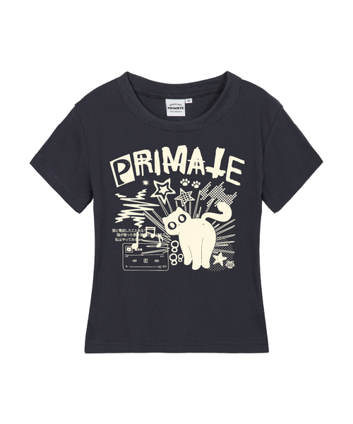 PRIMATE(プライメイト)の「NEKO SONG レディース スリムフィット 半袖Tシャツ 5 COLORS(Tシャツ/カットソー・レディース・カーキ/ブラック/チャコール/ホワイト/クリーム・LARGE/MEDIUM/SMALL)」の3枚目の写真