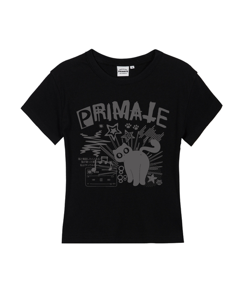 PRIMATE(プライメイト)の「NEKO SONG レディース スリムフィット 半袖Tシャツ 5 COLORS(Tシャツ/カットソー・レディース・カーキ/ブラック/チャコール/ホワイト/クリーム・LARGE/MEDIUM/SMALL)」の2枚目の写真