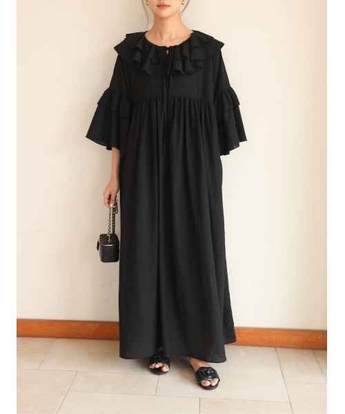 BIRTHDAY BASH(バースデイバッシュ)の「FRILL KAFTAN DRESS(フリルカフタンドレス)(ワンピース・レディース・ブラック/アイボリー・FREE)」の21枚目の写真