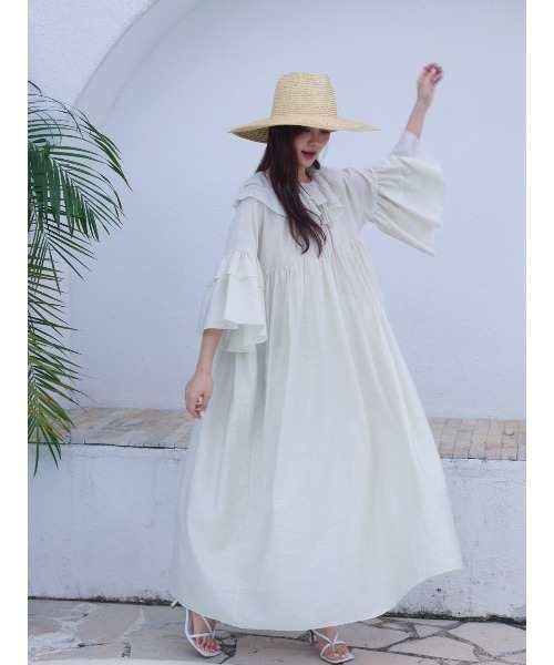BIRTHDAY BASH(バースデイバッシュ)の「FRILL KAFTAN DRESS(フリルカフタンドレス)(ワンピース・レディース・ブラック/アイボリー・FREE)」の12枚目の写真