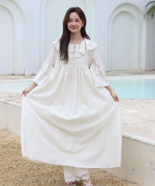 BIRTHDAY BASH(バースデイバッシュ)の「FRILL KAFTAN DRESS(フリルカフタンドレス)(ワンピース・レディース・ブラック/アイボリー・FREE)」の5枚目の写真