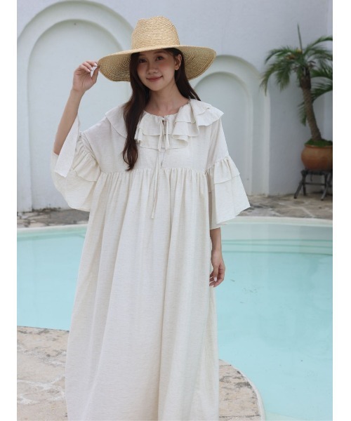 BIRTHDAY BASH(バースデイバッシュ)の「FRILL KAFTAN DRESS(フリルカフタンドレス)(ワンピース・レディース・ブラック/アイボリー・FREE)」の8枚目の写真