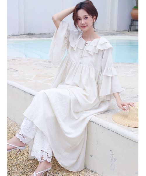 BIRTHDAY BASH(バースデイバッシュ)の「FRILL KAFTAN DRESS(フリルカフタンドレス)(ワンピース・レディース・ブラック/アイボリー・FREE)」の7枚目の写真