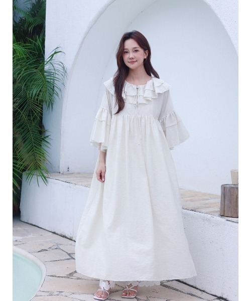 BIRTHDAY BASH(バースデイバッシュ)の「FRILL KAFTAN DRESS(フリルカフタンドレス)(ワンピース・レディース・ブラック/アイボリー・FREE)」の9枚目の写真