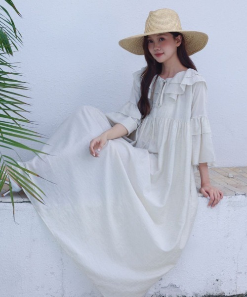 BIRTHDAY BASH(バースデイバッシュ)の「FRILL KAFTAN DRESS(フリルカフタンドレス)(ワンピース・レディース・ブラック/アイボリー・FREE)」の17枚目の写真