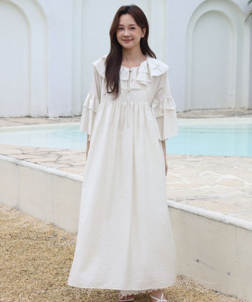 BIRTHDAY BASH(バースデイバッシュ)の「FRILL KAFTAN DRESS(フリルカフタンドレス)(ワンピース・レディース・ブラック/アイボリー・FREE)」の18枚目の写真