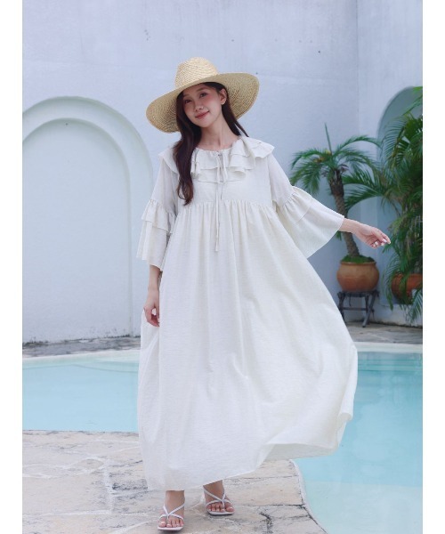 BIRTHDAY BASH(バースデイバッシュ)の「FRILL KAFTAN DRESS(フリルカフタンドレス)(ワンピース・レディース・ブラック/アイボリー・FREE)」の13枚目の写真