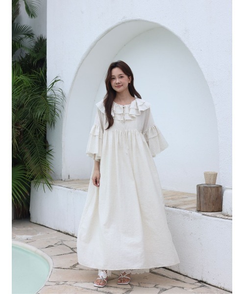BIRTHDAY BASH(バースデイバッシュ)の「FRILL KAFTAN DRESS(フリルカフタンドレス)(ワンピース・レディース・ブラック/アイボリー・FREE)」の14枚目の写真